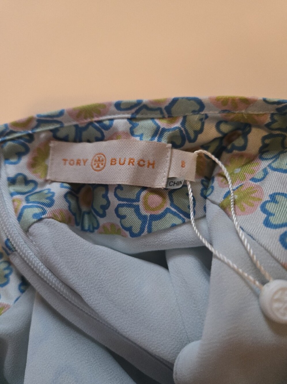 NWT Tory Burch Blue and Green Floral Midi Dress with Beaded Neckline - 8 - Picture 4 of 10